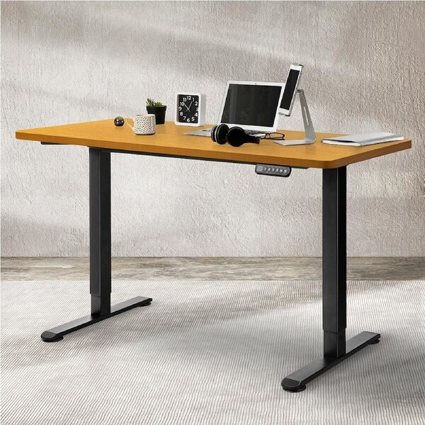 Levede Standing Office Desk Electric Motorised Height Adjustable Table Laptop Dual Motor-120cm Black+Natural Set / Black+Natural Set