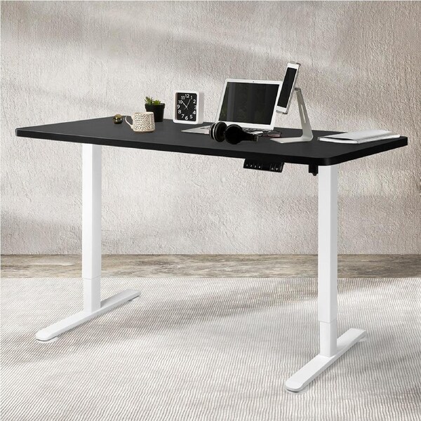 Levede Standing Office Desk Electric Motorised Height Adjustable Table Laptop Single Motor-120cm White+Black Set / White+Black Set