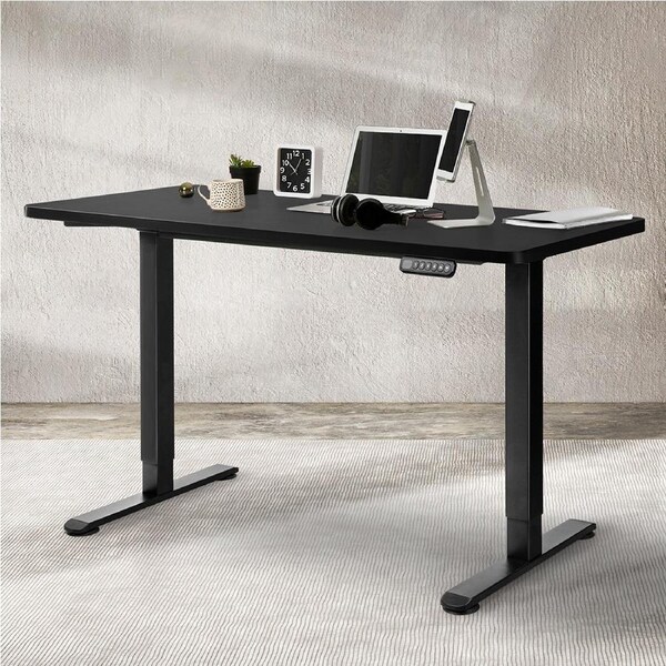 Levede Standing Office Desk Electric Motorised Height Adjustable Table Laptop Dual Motor-140cm Black Set / Black Set