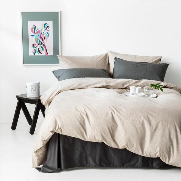 Herringbone 100% Organic Cotton Printed Quilt Cover Set Linen / Single