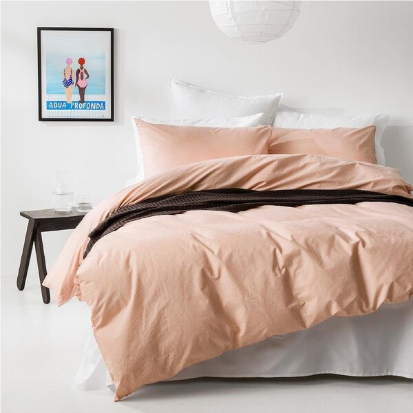 Herringbone 100% Organic Cotton Printed Quilt Cover Set Blush / Double