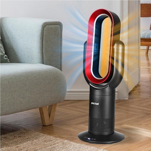 Spector Ceramic Space Heater Electric 1650W Portable Remote Quiet Bladeless Fan Black and Red