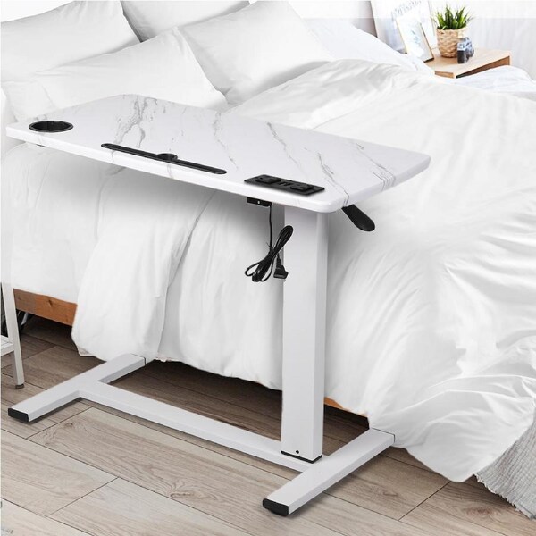 Levede Standing Desk Mobile Sofa Bed Side Table Adjustable Laptop Computer White USB