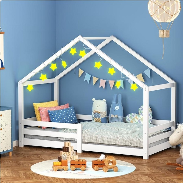 ALFORDSON Kids Bed Frame Wooden Timber Single Mattress Base Platform Oak/White Single - White