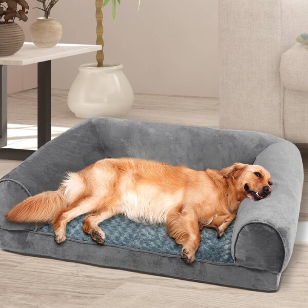 Pawz Pet Calming Bed Memory Foam Orthopedic Dog Sofa Washable Cover Extra Large Grey Bed / XL (112x 89 x 26.7cm)