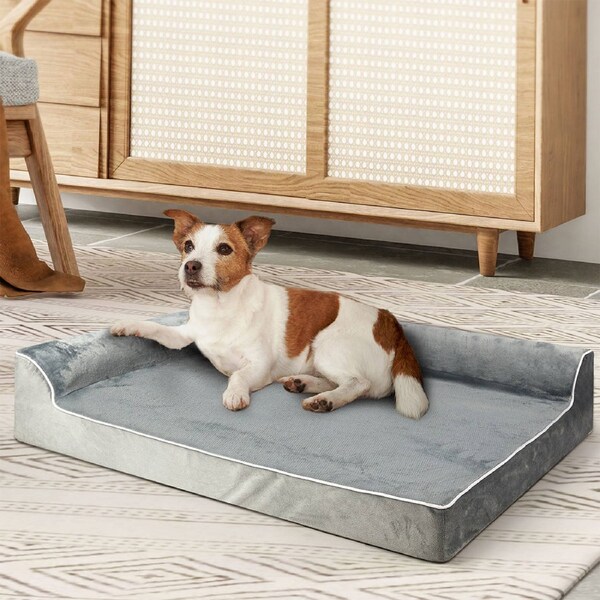 Pawz Orthopedic Dog Bed Memory Foam Cushion Cat Calming Mat Washable Extra Large Grey / M (76cm x 51cm x 16.5cm)