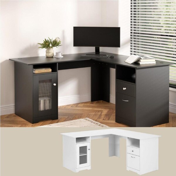 Artiss Computer Desk Home Office Study Desks L-shaped Corner Table with Storage White