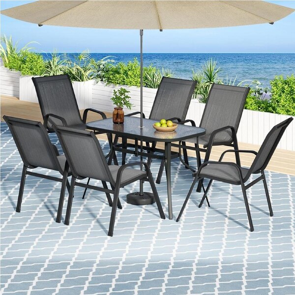 Gardeon 5-7PCS Outdoor Dining Set Table and Chairs Patio Furniture Garden Bistro Set Black/Grey Grey (Table 120cm) / 7