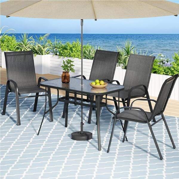 Gardeon 5-7PCS Outdoor Dining Set Table and Chairs Patio Furniture Garden Bistro Set Black/Grey Black (Table 120cm) / 5
