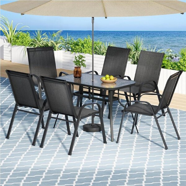 Gardeon 5-7PCS Outdoor Dining Set Table and Chairs Patio Furniture Garden Bistro Set Black/Grey Black (Table 120cm) / 7