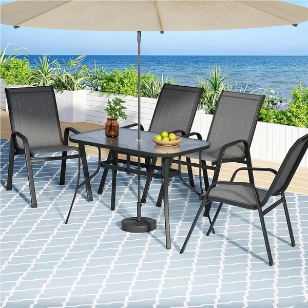 Gardeon 5-7PCS Outdoor Dining Set Table and Chairs Patio Furniture Garden Bistro Set Black/Grey Grey (Table 120cm) / 5