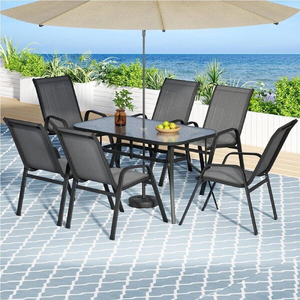 Gardeon 5-7PCS Outdoor Dining Set Table and Chairs Patio Furniture Garden Bistro Set Black/Grey Grey (Table 140cm) / 7