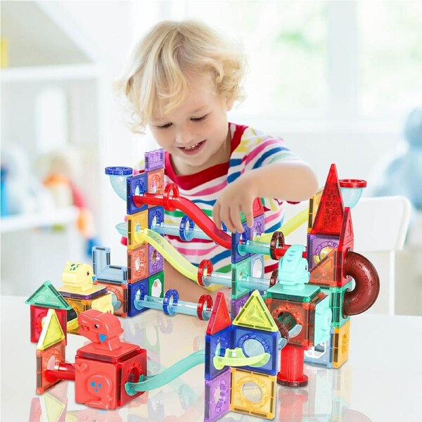Traderight Kids Magnetic Tiles Blocks Dinosaur Building Marble Run Educational Toys STEM 170 pcs