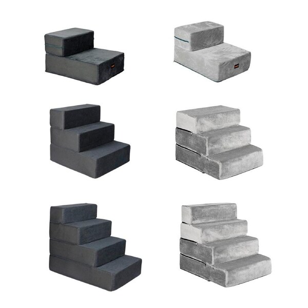 Pawz Pet Ramp Memory Foam Dog Steps Stairs Portable Cat Foldable Ladder For Bed Light Grey / 4 Steps Extra Large