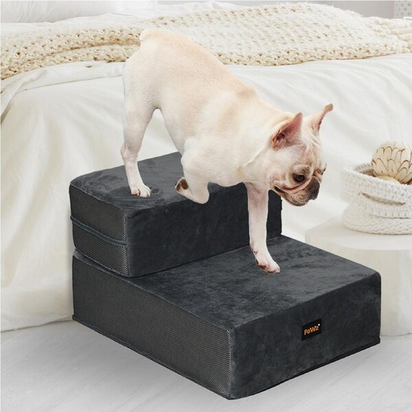 Pawz Pet Ramp Memory Foam Dog Steps Stairs Portable Cat Foldable Ladder For Bed Dark Grey / 2 Steps