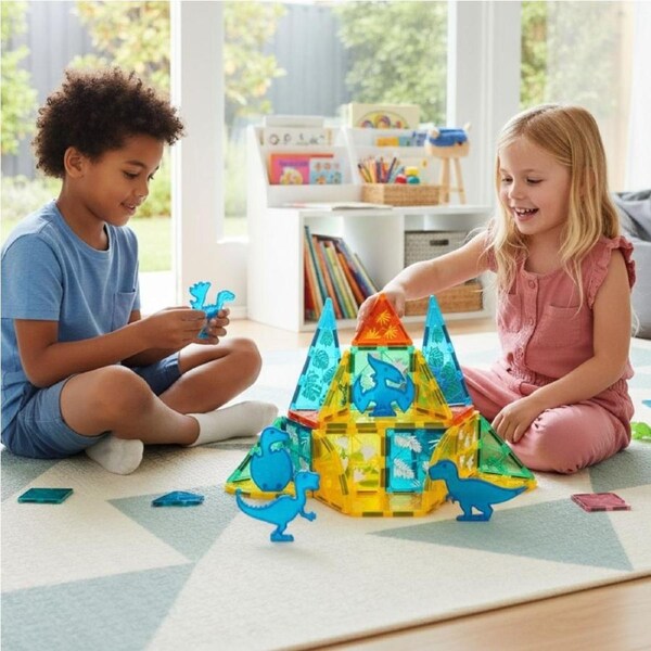 60Pcs/100Pcs BoPeep Magnetic Tile Set - Dinosaur Building Set 100 pcs