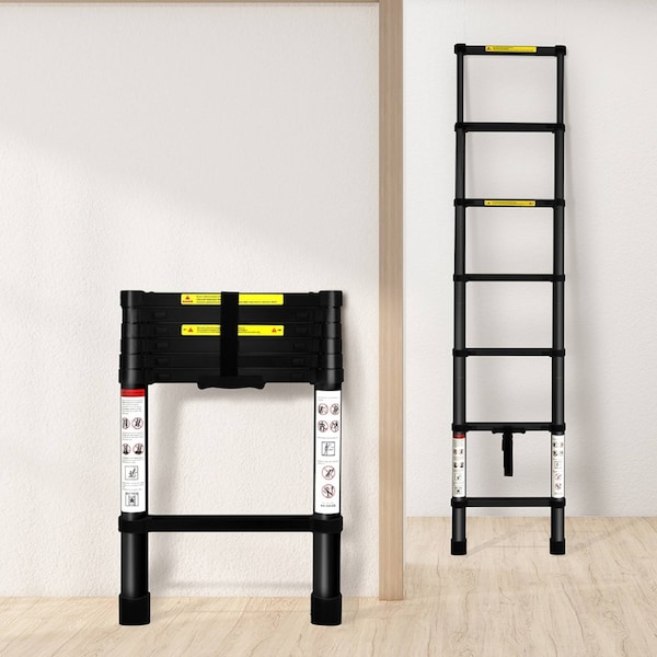 Telescopic Ladder Step Aluminium Extension Portable MultiPurpose 2m / Black