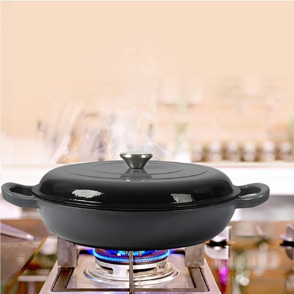 Toque Enamel Dutch Oven Cast Iron Frying Pan Casserole Pot Slow Cook Lid 3.5L 4L 3.5L Pan / Black