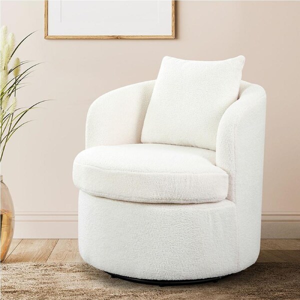 Levede Swivel Armchair Boucle with Lumbar Pillow Black/Beige Beige