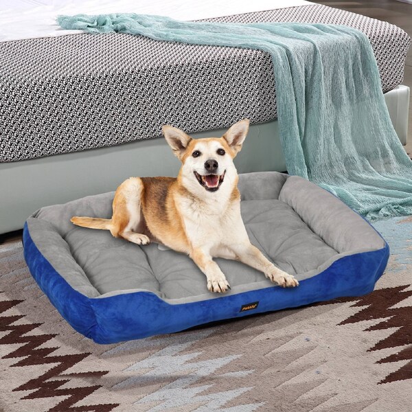 Pawz Dog Calming Bed Pet Warm Soft Plush Comfy Sleeping Kennel Washable Cave M/L Large / Navy