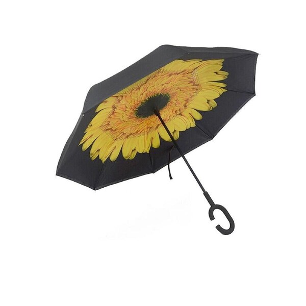 Windproof Double Layer Inverted Umbrella C Handle Sunflower