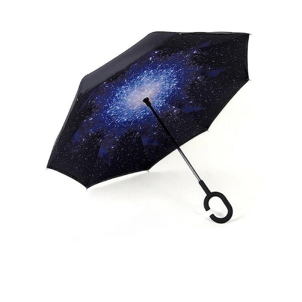 Windproof Double Layer Inverted Umbrella C Handle Starry Sky