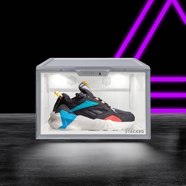 Stacked Premium Sneaker Display Case Led Shoe Boxes Voice Control Anti-oxidation 1 pc / White
