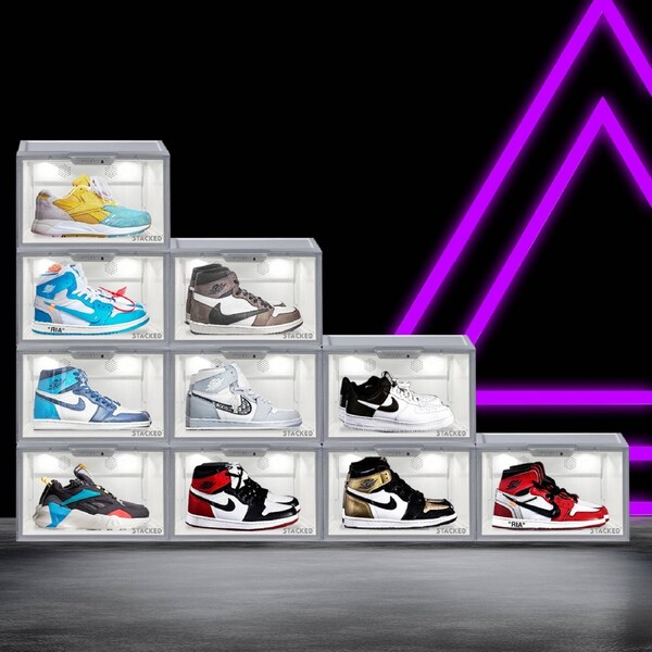Stacked Premium Sneaker Display Case Led Shoe Boxes Voice Control Anti-oxidation 1 pc / Black
