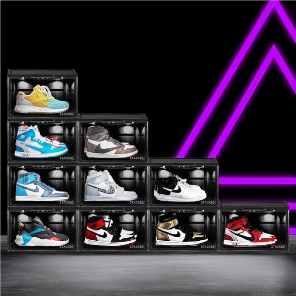 Stacked Premium Sneaker Display Case Led Shoe Boxes Voice Control Anti-oxidation 10 pcs / Black