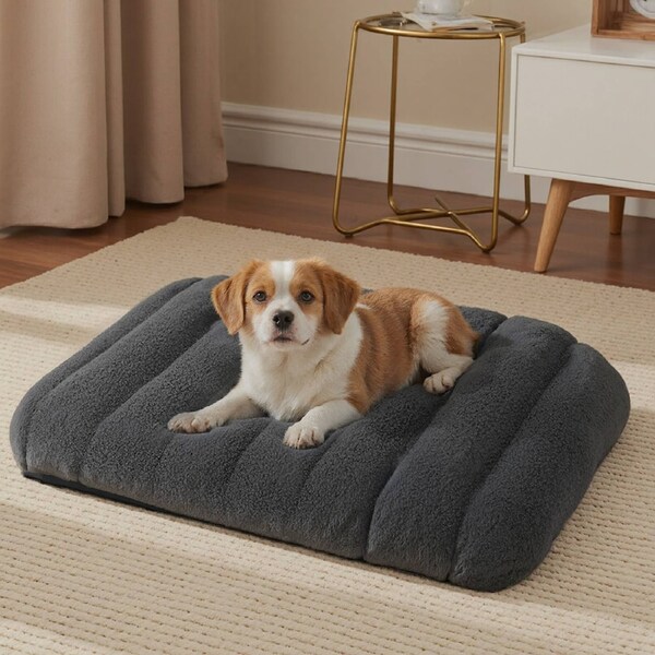 Pawz Pet Dog Bed Foam Waterproof Teddy Fleece Cover Orthopedic Mattress Washable 61 x 46 x 7.5cm / Grey