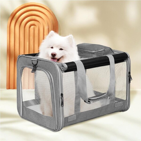 Pawz Pet Carrier Bag Foldable Dog Cat Soft Crate Travel Cage Portable Car Kennel XL (70cm x 52cm x 52cm) / Grey
