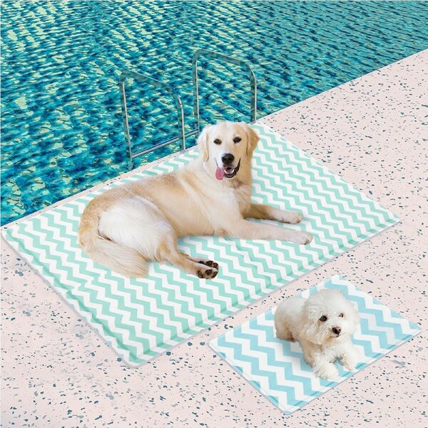 Pawz Pet Cooling Mat Gel Dog Water Bed Ice Mattress Non-Toxic Self-Cool Durable L (90cm x 50cm) / Blue