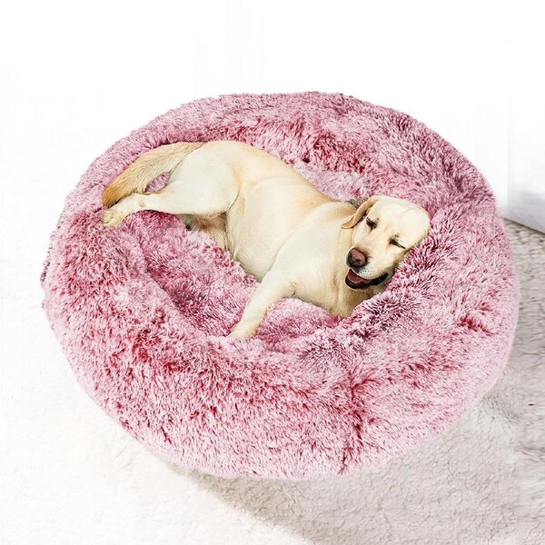 Pawz Pet Bed Memory Foam Dog Donut Calming Nest Fluffy Plush Kennel Soft Warm M - 70 dia.(Outer) / Pink
