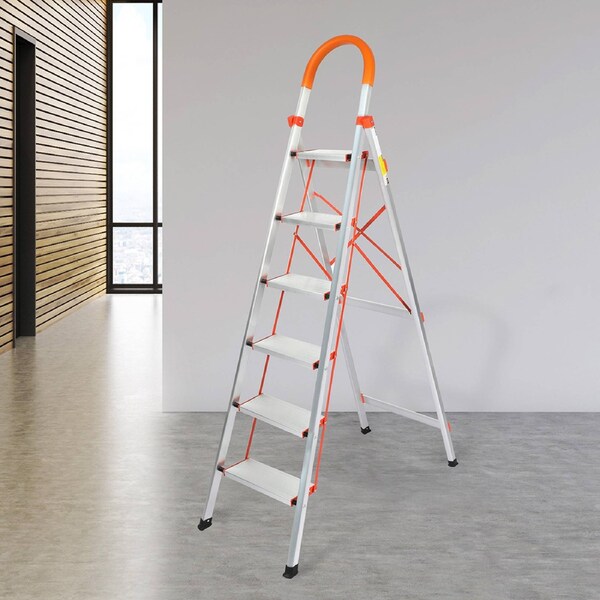 Traderight Folding Step Ladder 3/4/5/6 Aluminium Portable Non Slip Multipurpose 6-Step Ladder