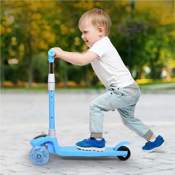 3-Wheel BoPeep Foldable Kids Scooter with Adjustable Height, Flashing LED & Music - Pink Blue