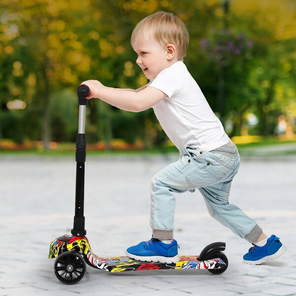 3-Wheel BoPeep Foldable Kids Scooter with Adjustable Height, Flashing LED & Music - Pink Multi-Colour