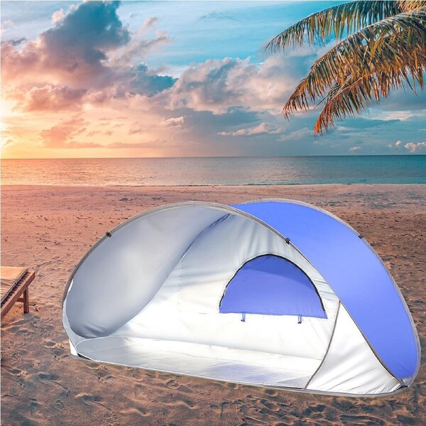 Mountview Pop Up Tent Camping Beach Tents 2/4 Person Portable Hiking Shelter Blue / Model 3 - With Mat
