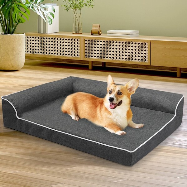 Pawz Orthopedic Dog Bed Memory Foam Cushion Cat Calming Mat Washable Extra Large L (91cm x 68cm x 16.5cm) / Grey