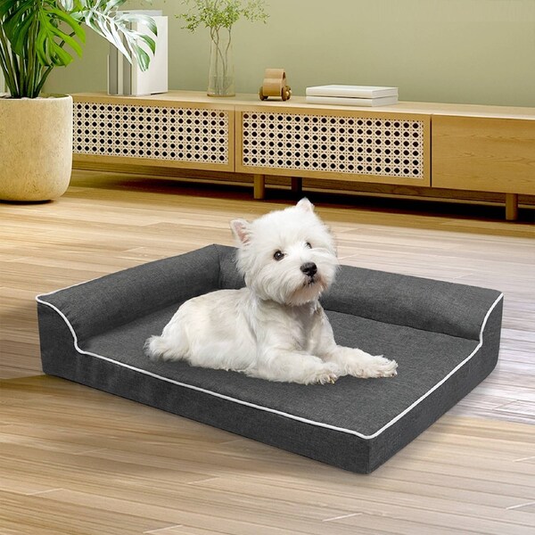 Pawz Orthopedic Dog Bed Memory Foam Cushion Cat Calming Mat Washable Extra Large M (76cm x 51cm x 16.5cm) / Grey