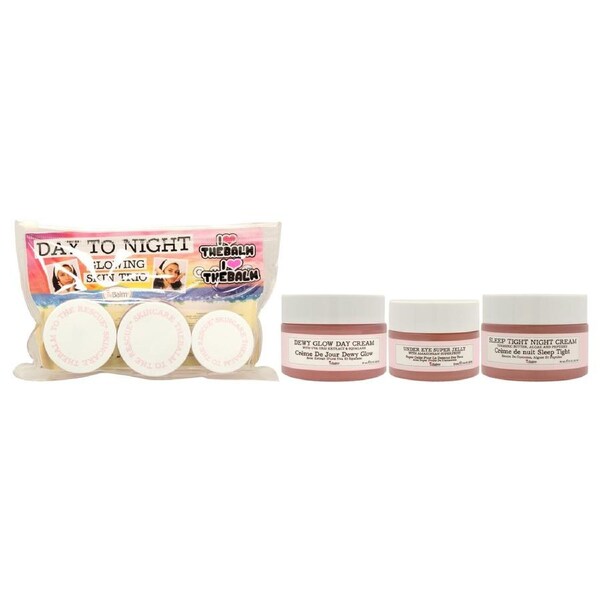Day To Night Glowing Skin Trio by the Balm for Women - 3 Pc 1oz Dewy Glow Day Cream, 0.5oz Under Eye Super Jelly, 1oz Sleep Tight Night Cream 3 Pc