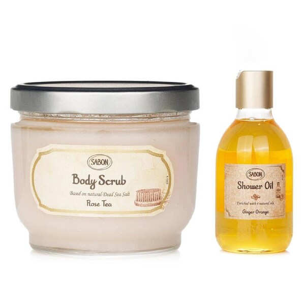 Sabon Body Scrub - Rose Tea & Shower Oil - Ginger Orange 2pcs 2pcs