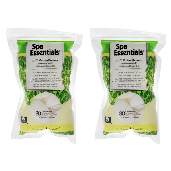Cotton Rounds - 2.25 by Spa Essentials for Women - 80 Count Cotton Pads - Pack of 2 80 Count
