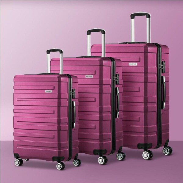 Mazam 1/3PCS Luggage Suitcase Trolley Set Travel TSA Lock Storage Hard Case 3PCS 20"+24"+28" /Magenta