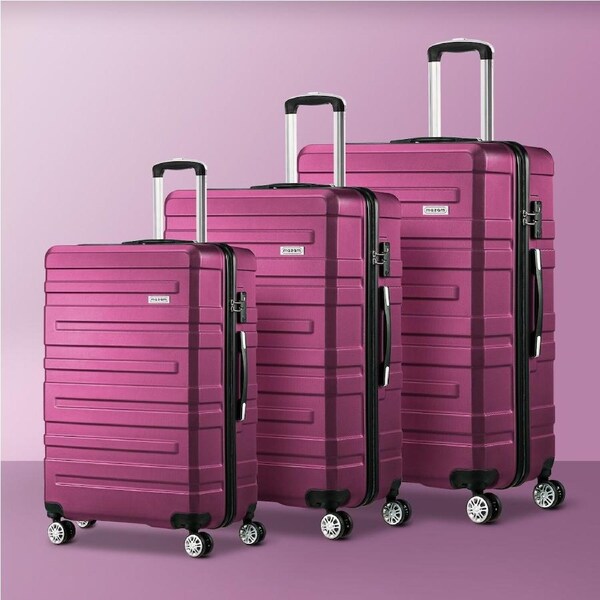 Mazam 3PCS Luggage Suitcase Trolley Set Travel TSA Lock Hard Case 20" 24" 28" Magenta