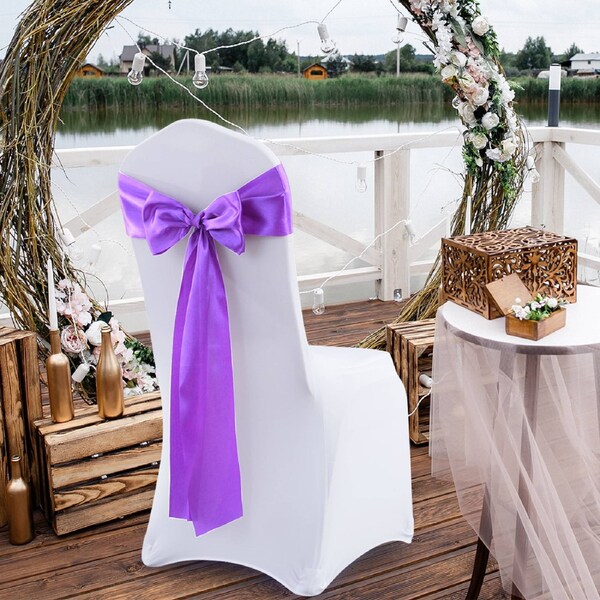 Traderight Satin Chair Sashes Cloth Cover Wedding Party Event home Decoration Table Runner Lavender / 50 Pcs