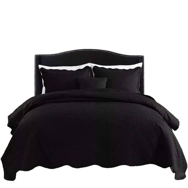 Black Chic Bedspread Set Comforter Quilt Emboss Coverlet Queen/King/Super King Queen/King 230 x 250cm