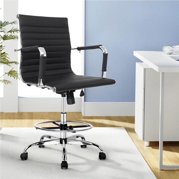Artiss Office Chair Drafting Chairs with Arms Mesh Leather Standing Desk Stool Black - Option 1