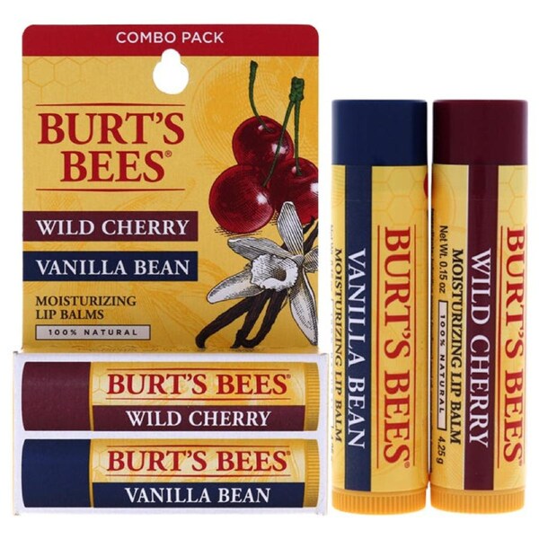 Wild Cherry and Vanilla Bean Moisturizing Lip Balm Twin Pack by Burts Bees for Unisex - 2 x 0.15 oz Lip Balm 2 x 0.15 oz