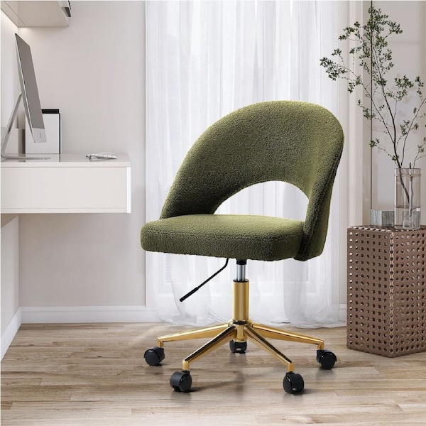 Oikiture High Back Hollow Armless Home Office Chair Boucle 3 Colours Green&Gold