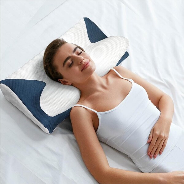 Dreamz Memory Foam Cervical Pillow Pain Relief Ergonomic Neck Shoulder Support Navy